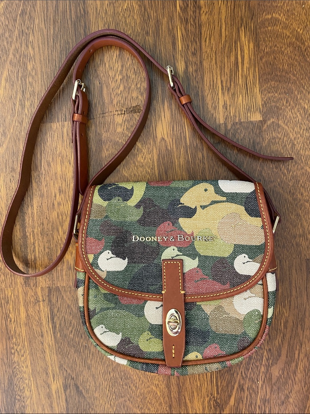 Dooney & Bourke Brown Multi Duck-Print Crossbody Saddle bag